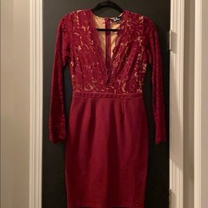 Lulus burgundy and nude lace dress size medium